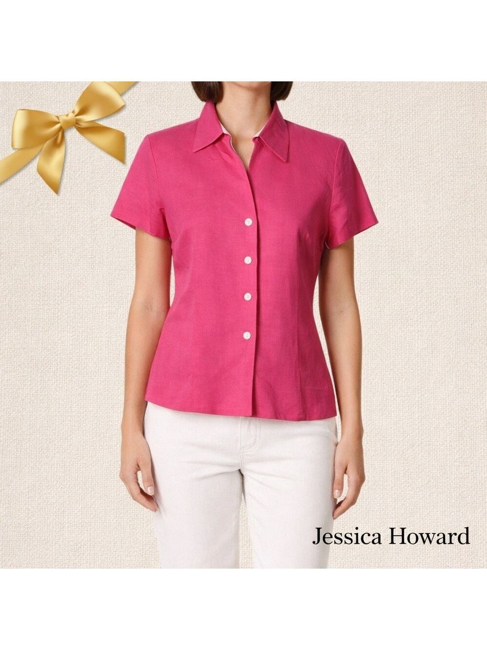Jessica Howard Pink Linen Short Sleeve Blouse 12
